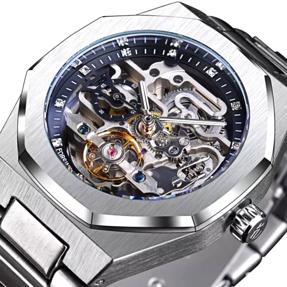 Men's Skeleton Mechanical Luminous Luxury Waterproof Octagon Shape Watch